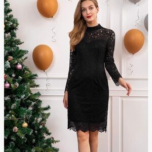 NWT Long sleeve lace black midi dress